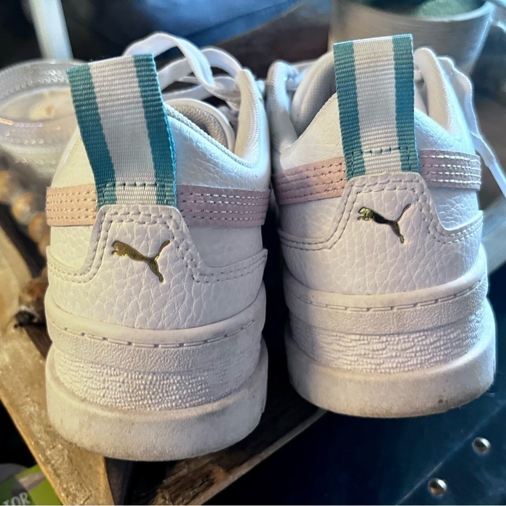 Puma White and Pink Platform Sneakers with Chunky Sole - Picture 5 of 12
